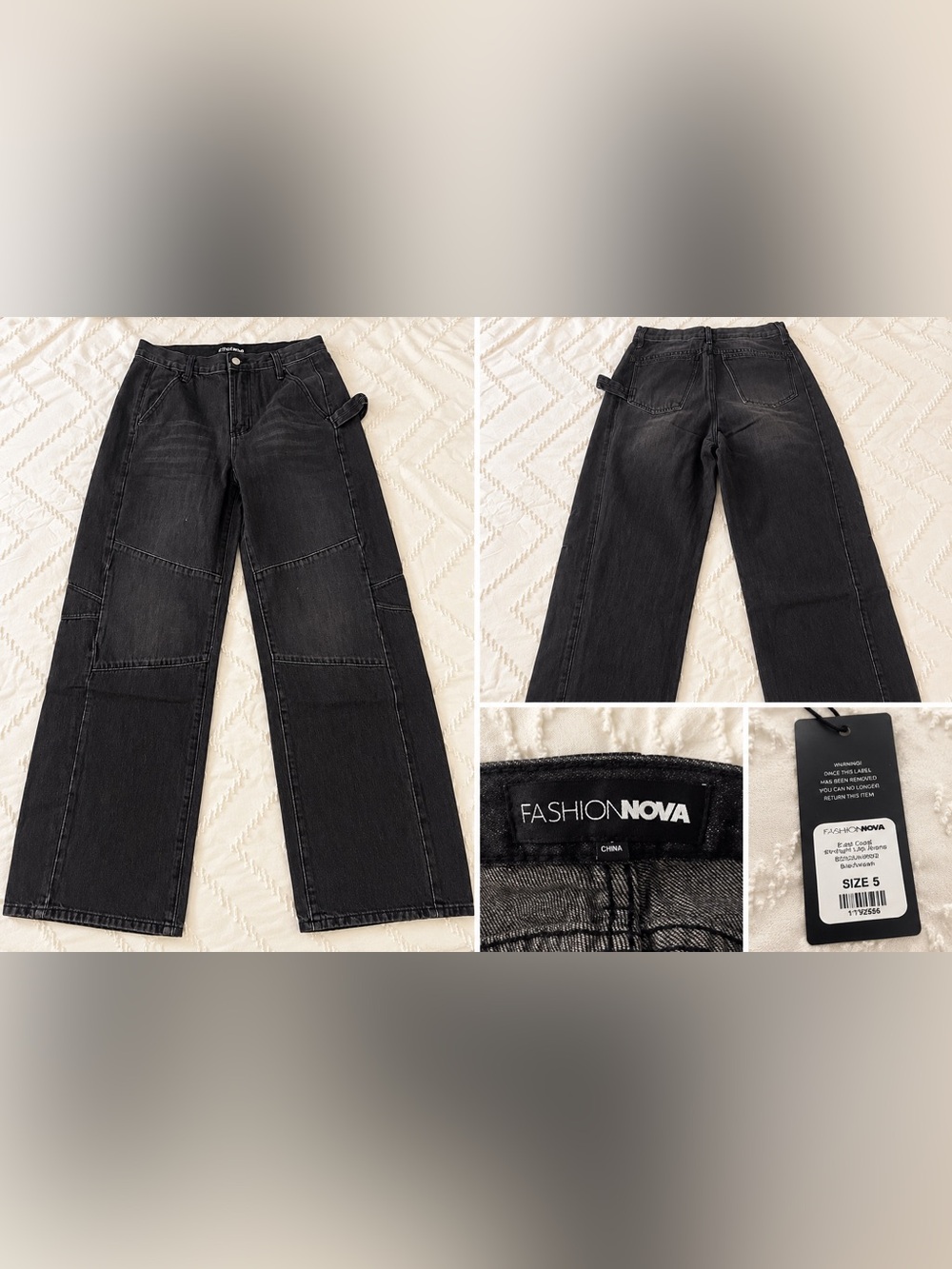 Fashion Nova Black Wash Straight Leg Jeans Size 5 NWT